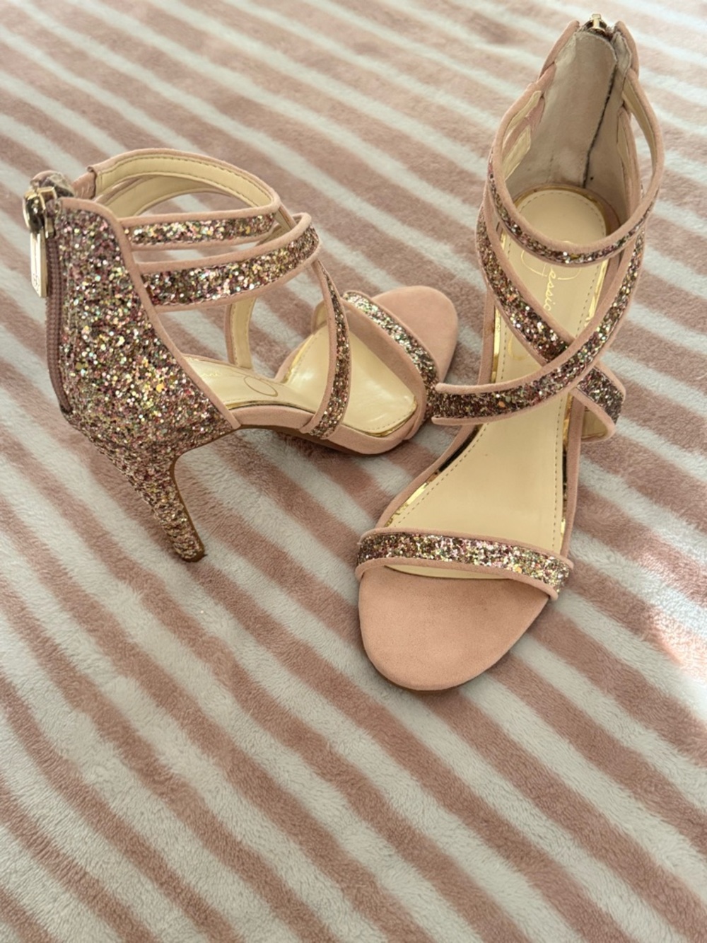 Jessica Simpson Rose Pink Glitter Strappy Heels
